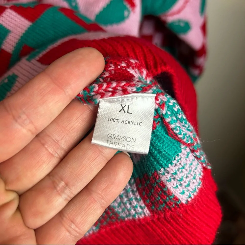 Santa Baby pink and red checkered Christmas sweater by Grayson Threads size: XL - Picture 9 of 9